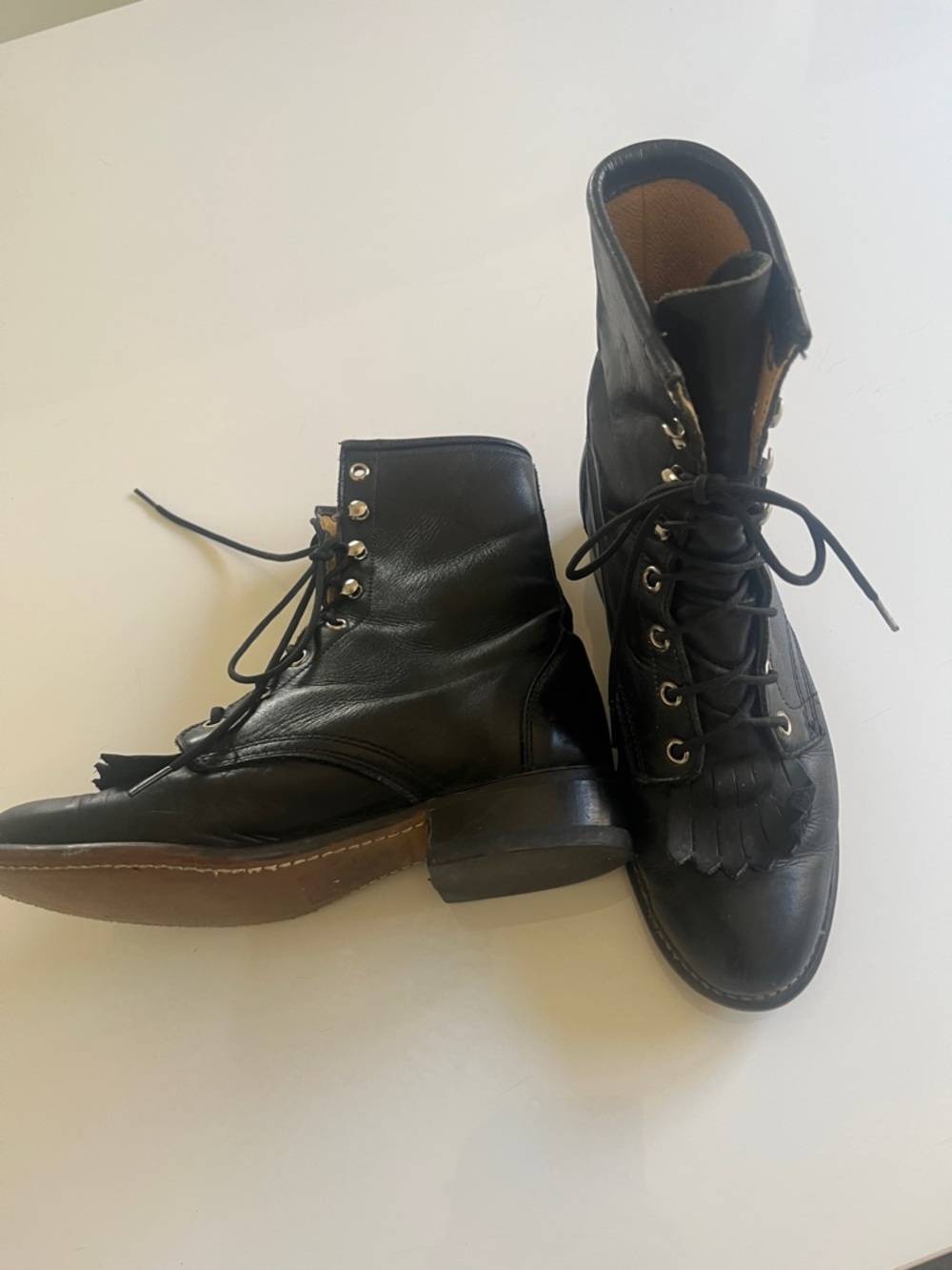 Laredo Women's Black Lace-Up Leather Roper Ankle Boots 7 medium width